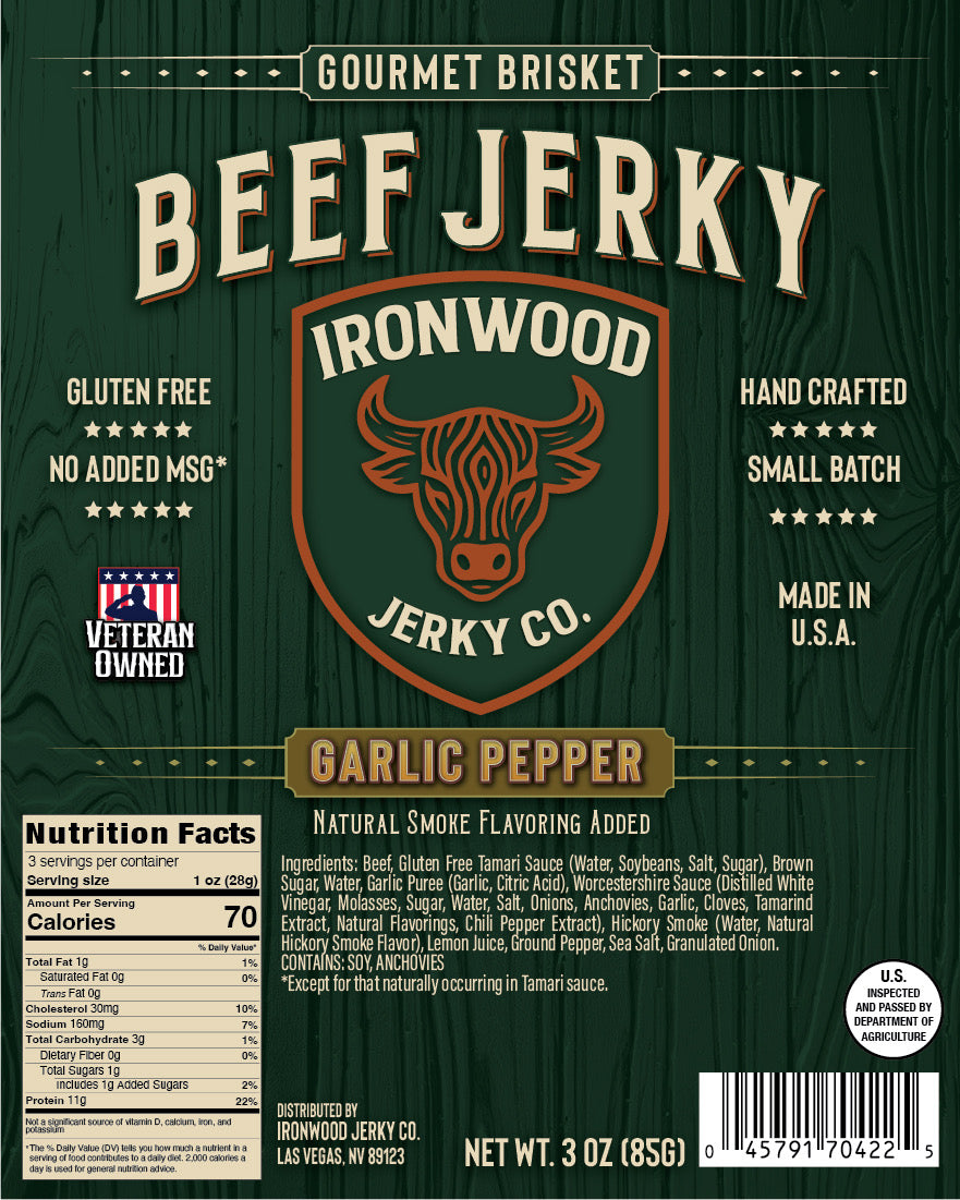 Garlic Pepper Brisket Beef Jerky - (GLUTEN FREE)
